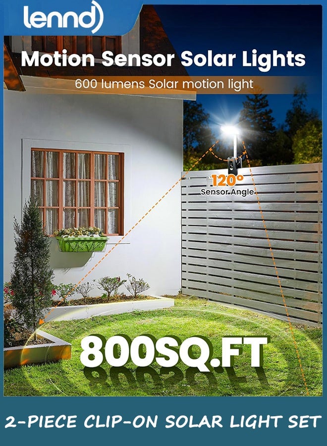 LENND Clip On Solar Lights Outdoor with Motion Sensor, 360°Rotatable & Vertically Adjustable Solar Fence Lights with 92 LEDs,IP65 waterproof Security light for deck, Gutter, Camping(2 Pack) - Image 2