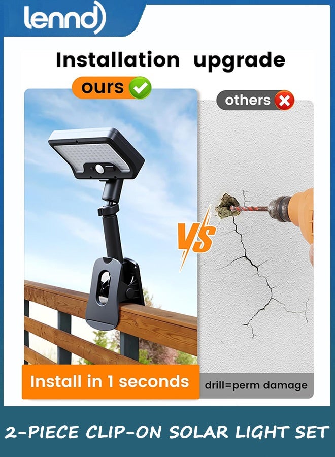 LENND Clip On Solar Lights Outdoor with Motion Sensor, 360°Rotatable & Vertically Adjustable Solar Fence Lights with 92 LEDs,IP65 waterproof Security light for deck, Gutter, Camping(2 Pack) - Image 3