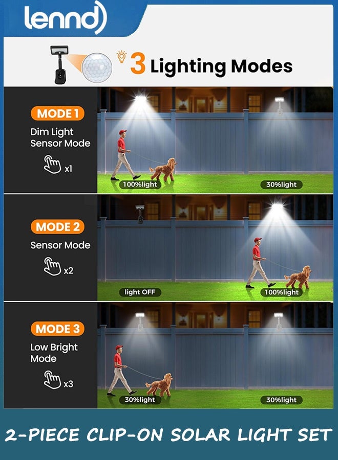 LENND Clip On Solar Lights Outdoor with Motion Sensor, 360°Rotatable & Vertically Adjustable Solar Fence Lights with 92 LEDs,IP65 waterproof Security light for deck, Gutter, Camping(2 Pack) - Image 5