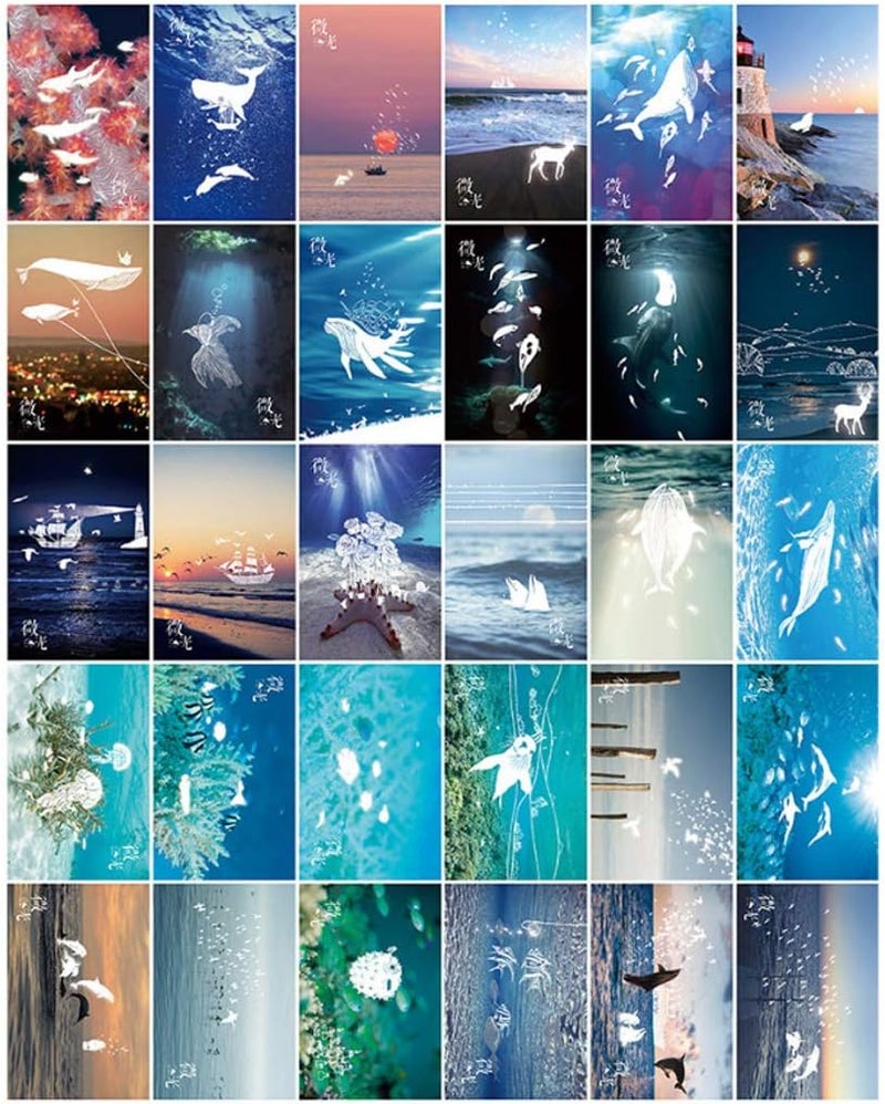 30pcs Vintage Luminous Postcard Glow In The Dark Ocean Greeting Post Card - Image 2