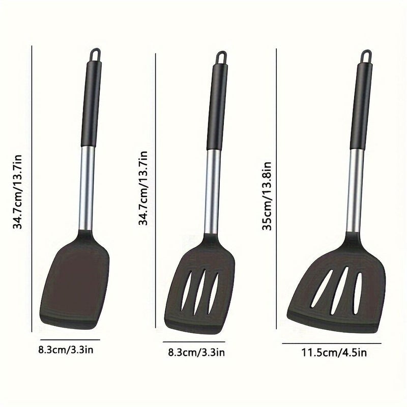 3 Piece Black Silicone Spatula Set Heat Resistant Nonstick Kitchen Cooking - Image 5