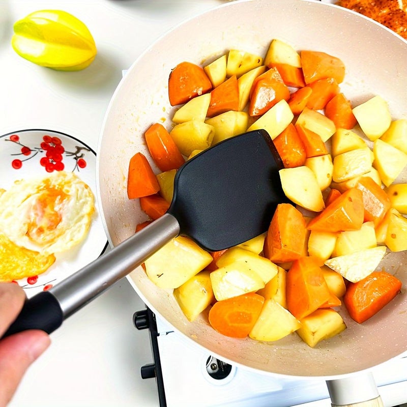 3 Piece Black Silicone Spatula Set Heat Resistant Nonstick Kitchen Cooking - Image 4
