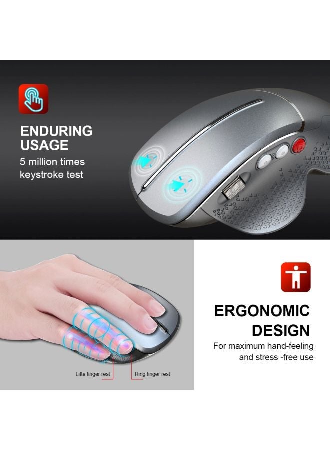 NIBEMINENT Ergonomic Vertical Wireless Mouse With USB Receiver Silver - Image 5
