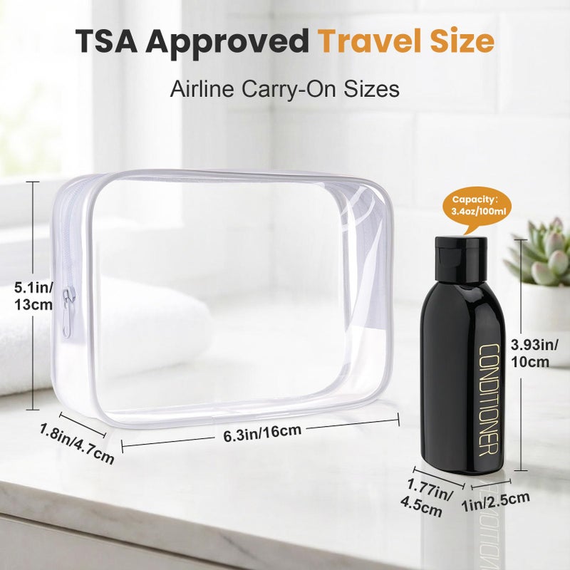 Cosywell Travel Bottles for Toiletries 4pcs 3.4oz Travel Shampoo and Conditioner Bottles TSA Approved Travel Size Containers Leak Proof Small Plastic Squeeze Bottles with Flip Cap(Black) - Image 2