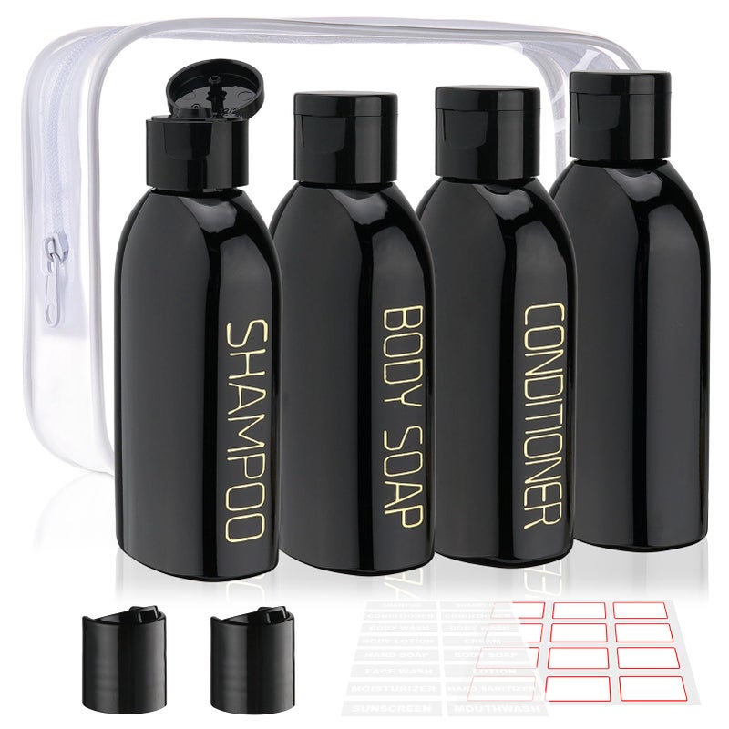 Cosywell Travel Bottles for Toiletries 4pcs 3.4oz Travel Shampoo and Conditioner Bottles TSA Approved Travel Size Containers Leak Proof Small Plastic Squeeze Bottles with Flip Cap(Black) - Image 1
