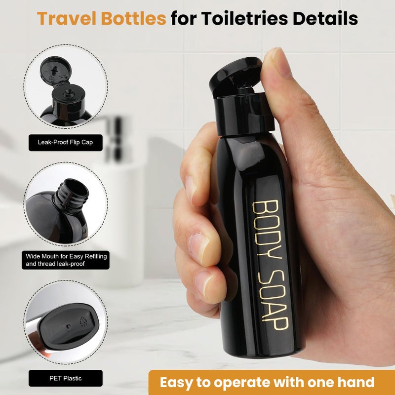 Cosywell Travel Bottles for Toiletries 4pcs 3.4oz Travel Shampoo and Conditioner Bottles TSA Approved Travel Size Containers Leak Proof Small Plastic Squeeze Bottles with Flip Cap(Black) - Image 3