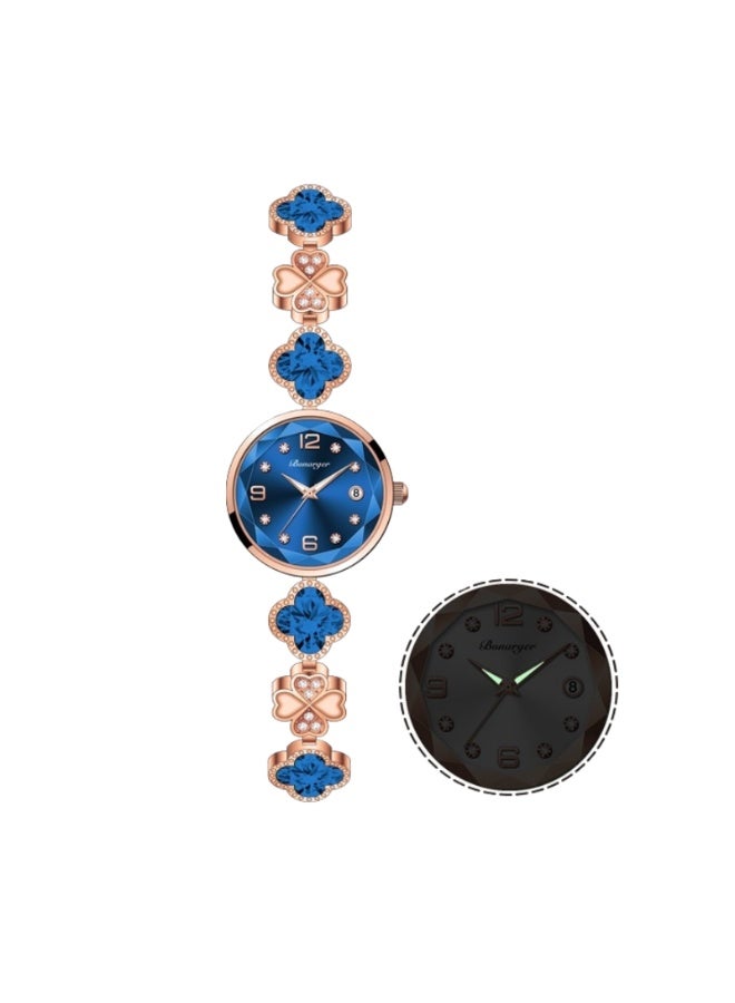 BONARGER Four-Leaf Clover Waterproof Women's Watch, a Stylish and Luxurious Quartz Bracelet Watch - Image 1