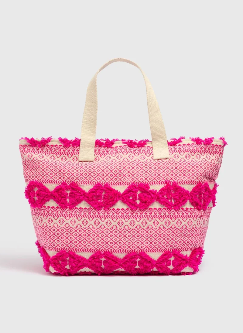 Matalan Pink Jacquard Beach Bag
