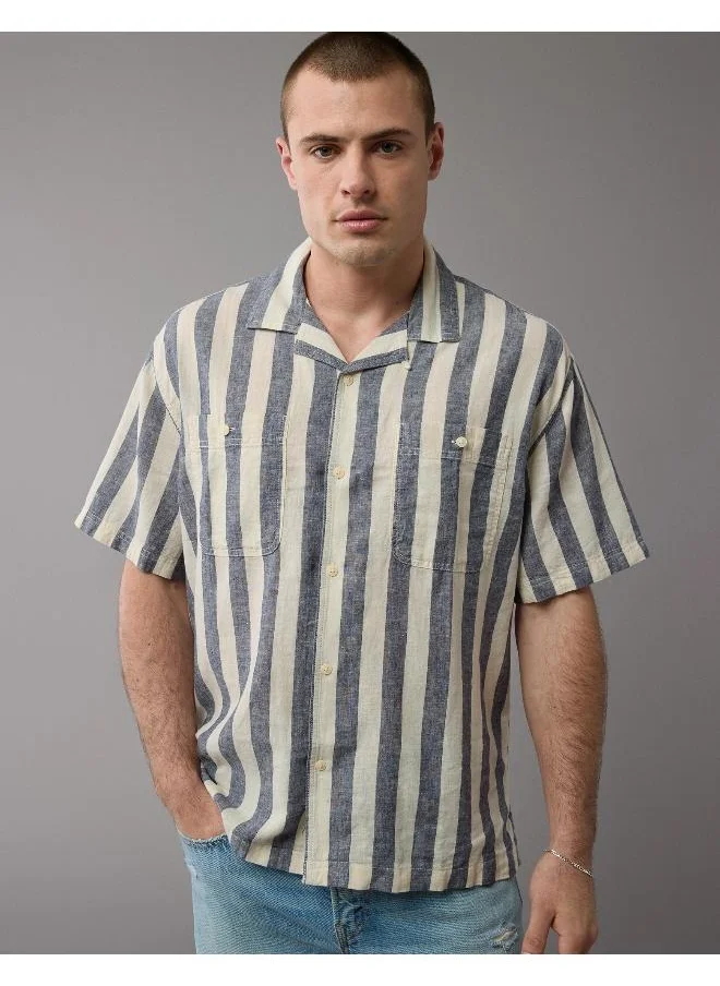 American Eagle Striped Button-Up Poolside Shirt