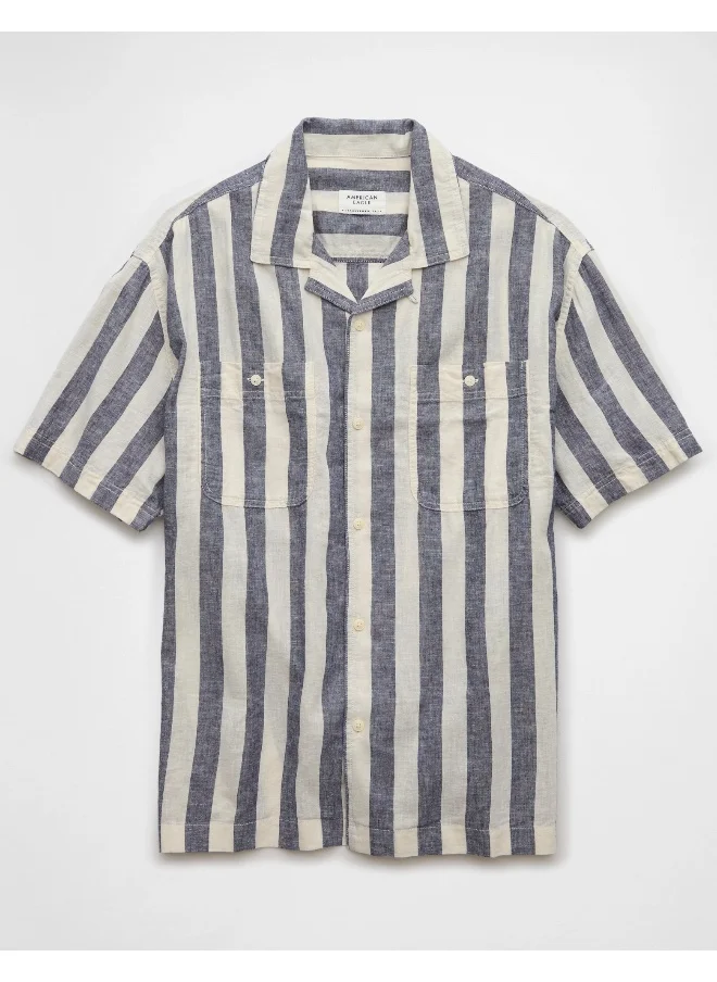 American Eagle Striped Button-Up Poolside Shirt