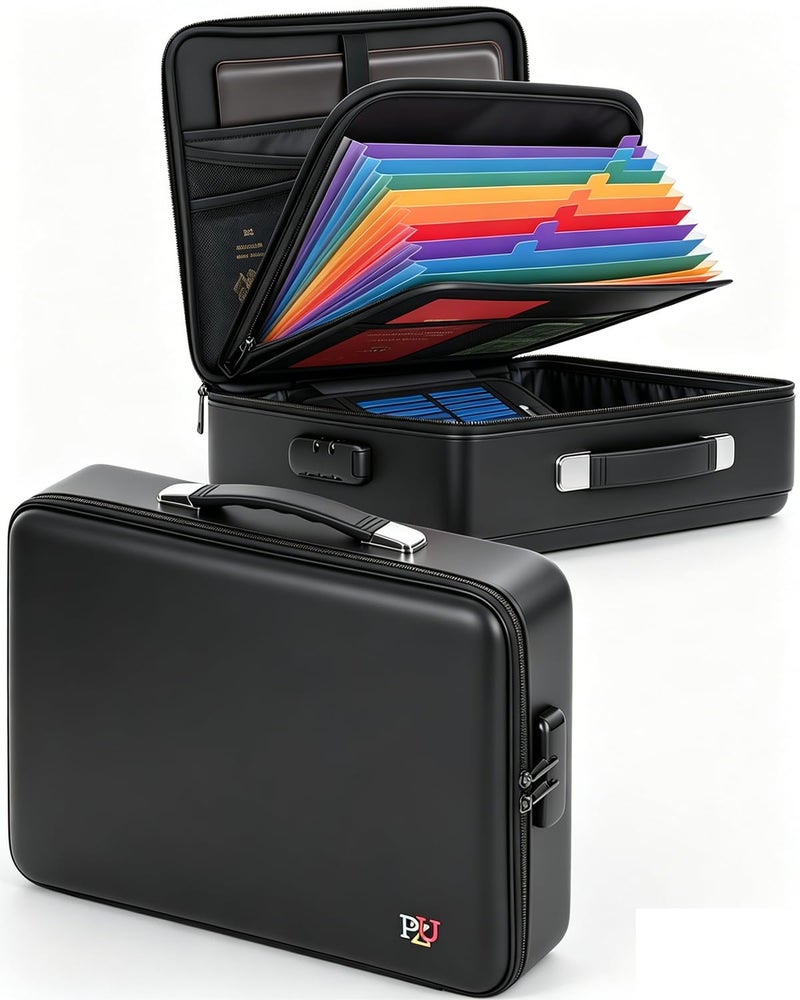 PZU Fireproof Document Box - Hard-Shell Design Waterproof & Fireproof Document Safe with Lock, Fire Box Safe for Documents, Laptops, Passports Ex.16.5 x 12 x 5 inches, Black - Image 1