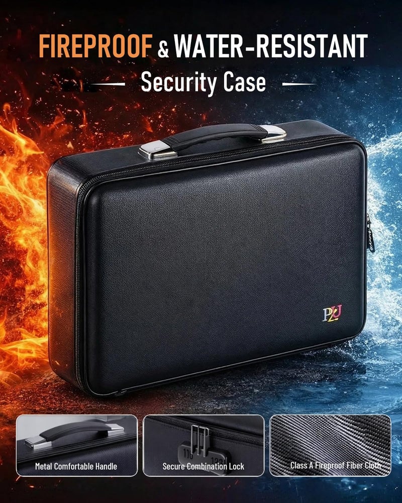 PZU Fireproof Document Box - Hard-Shell Design Waterproof & Fireproof Document Safe with Lock, Fire Box Safe for Documents, Laptops, Passports Ex.16.5 x 12 x 5 inches, Black - Image 4