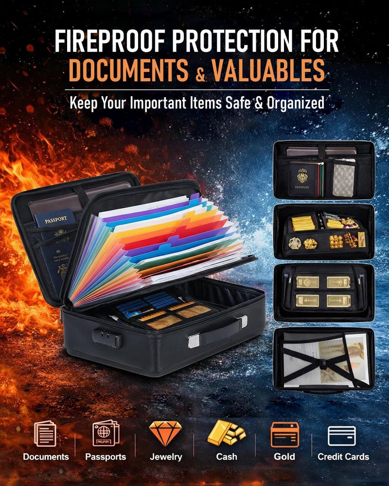 PZU Fireproof Document Box - Hard-Shell Design Waterproof & Fireproof Document Safe with Lock, Fire Box Safe for Documents, Laptops, Passports Ex.16.5 x 12 x 5 inches, Black - Image 5