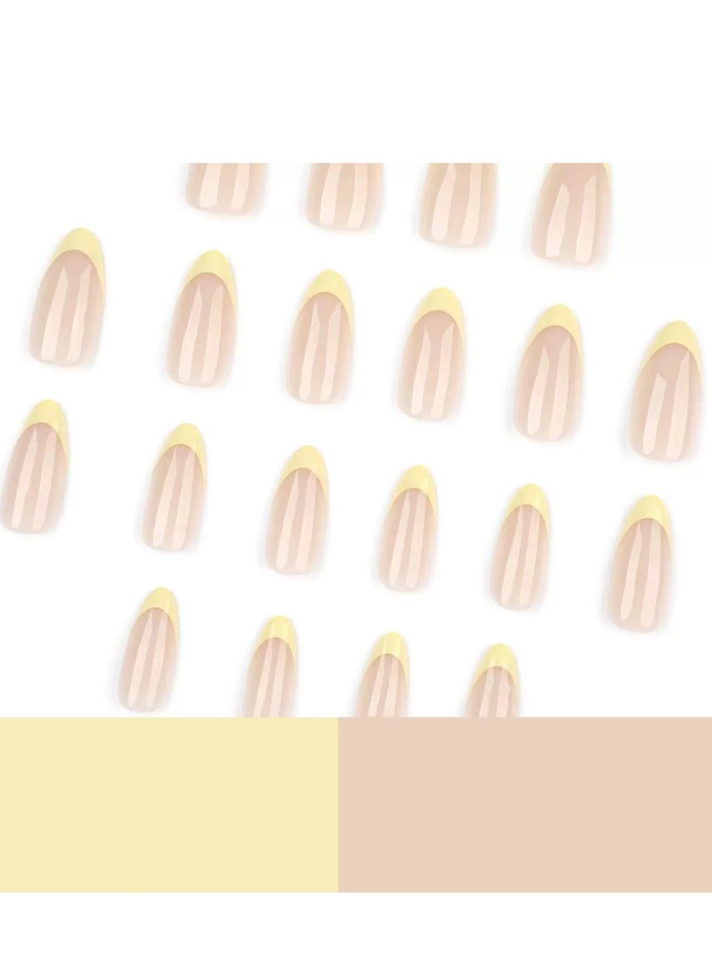 JOSQUEWNN Press On Nails,24pcs, Elegant Short Almond-Shaped Yellow French Fake Nails For a Minimalist Chic Look, Stylish Nail Tips Forfall And Summer, Acrylic Nails With Glue Kit. - Image 2