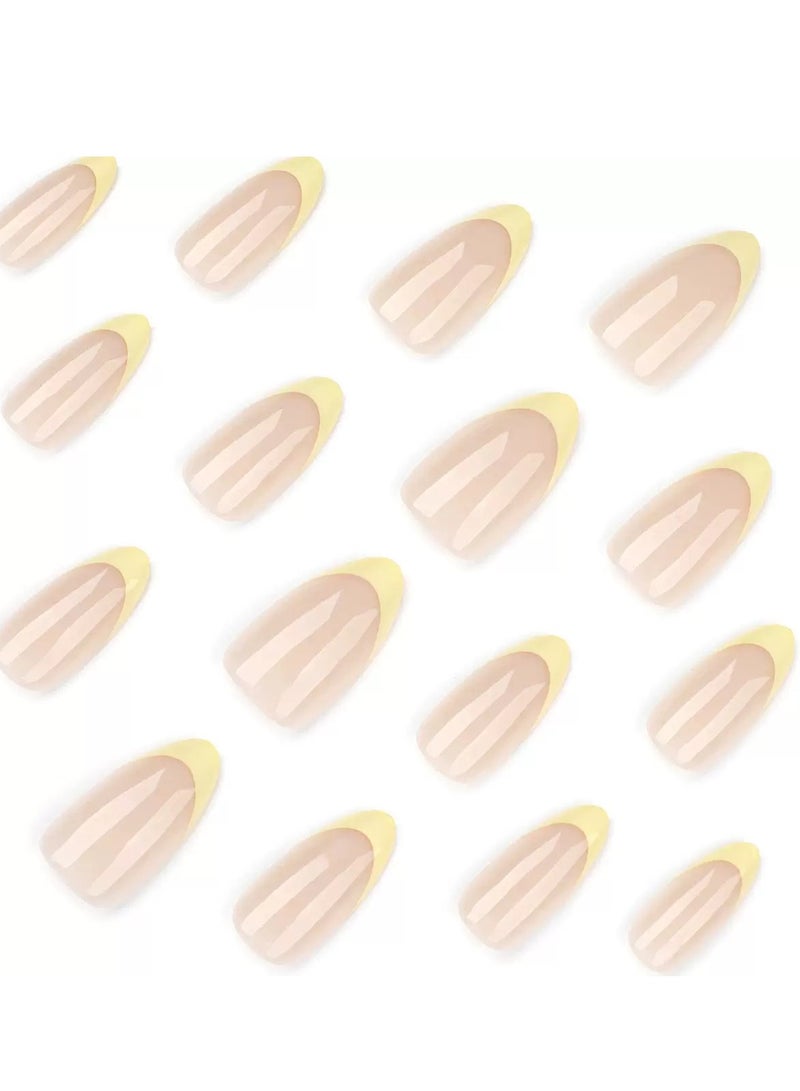 JOSQUEWNN Press On Nails,24pcs, Elegant Short Almond-Shaped Yellow French Fake Nails For a Minimalist Chic Look, Stylish Nail Tips Forfall And Summer, Acrylic Nails With Glue Kit. - Image 3