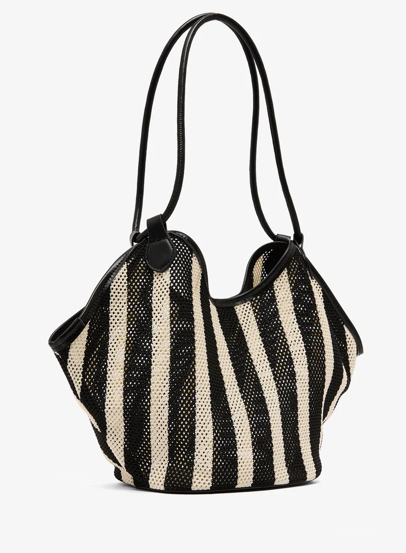 Ginger Black Raffia Textured Tote Bag for Women | Best Price UAE