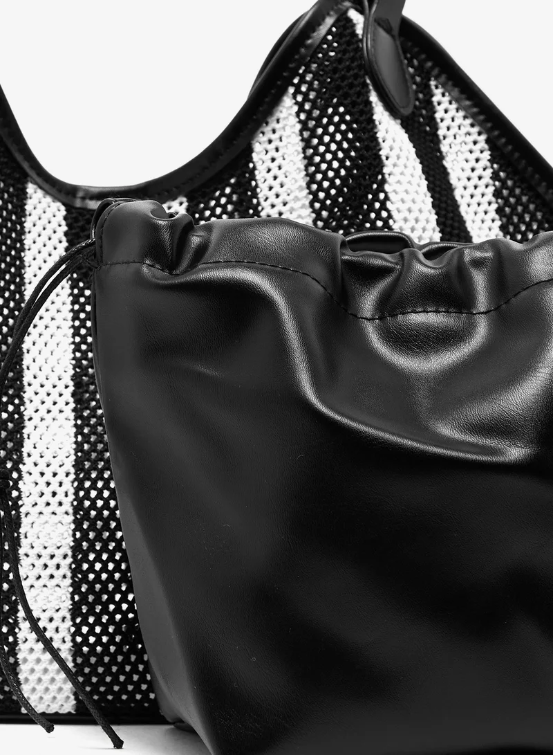 Ginger Black Raffia Textured Tote Bag for Women | Best Price UAE