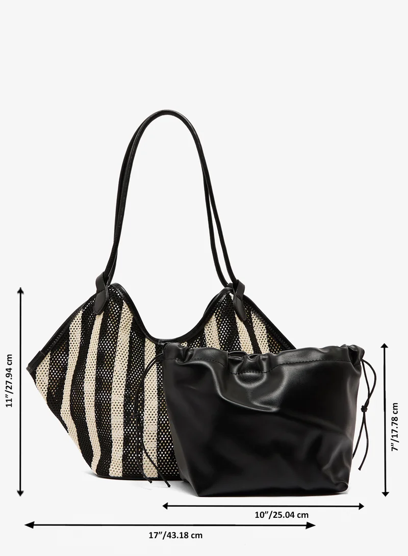 Ginger Black Raffia Textured Tote Bag for Women | Best Price UAE