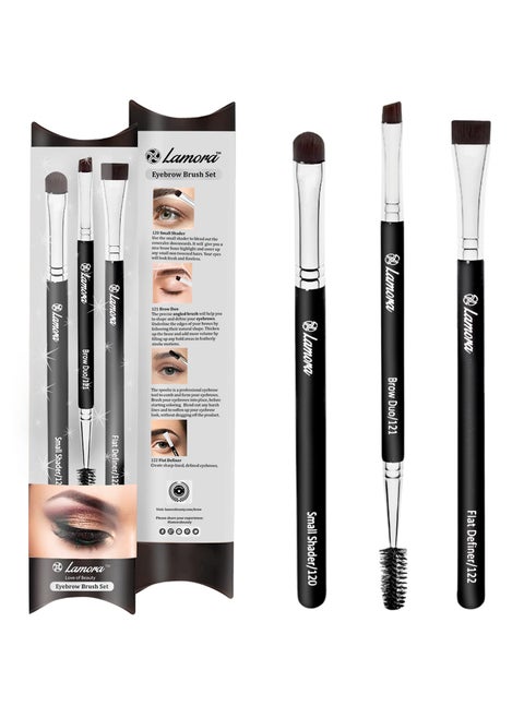 Eyebrow Brush - Duo Eye Brow Spoolie - Angled Eyeshadow Eyeliner - Precision Flat Definer - Small Shader - 3 Piece Makeup Brush Set - Cruelty Free Synthetic Bristles