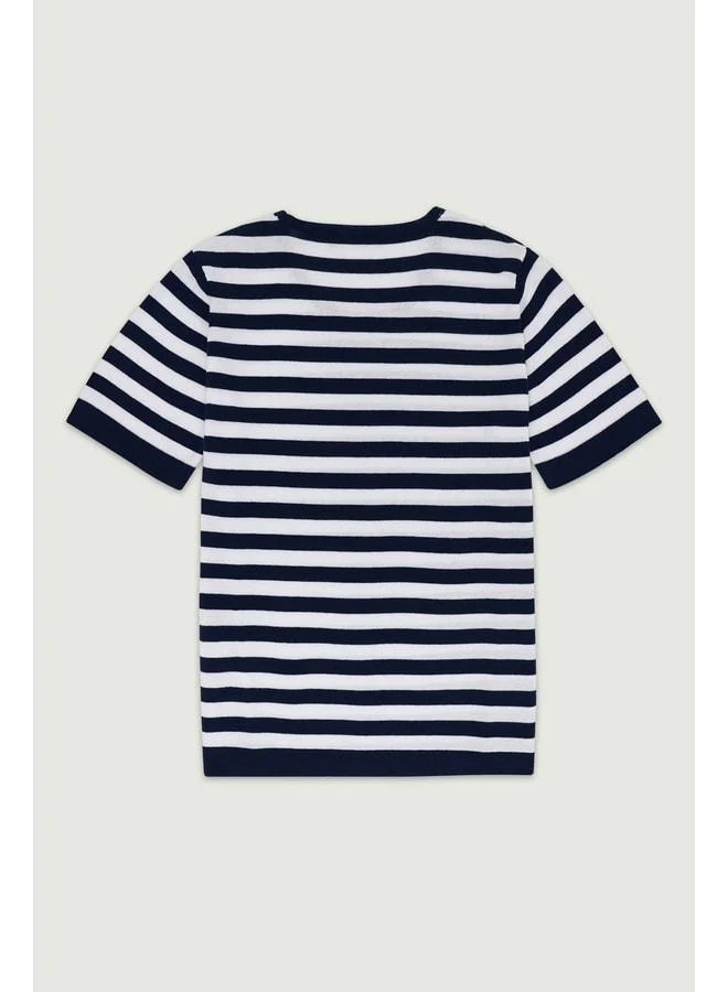 Mısırlı 1951 Ecru Navy Striped Knit Women's T‑shirt.