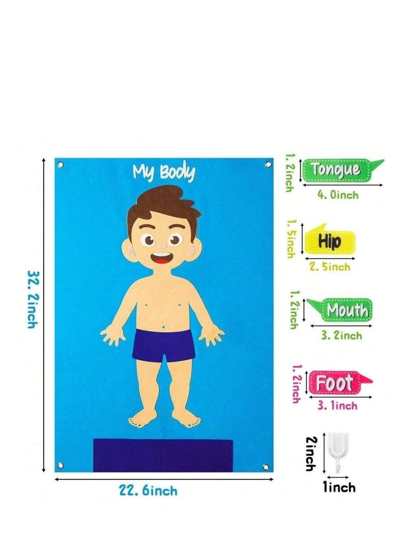 Educational board for children to learn body parts with interactive cards that can be easily attached. Suitable for home and educational use. The board contains clear drawings of body parts with removable and adhesive cards, which helps children improve their cognitive skills in a fun way. - Image 2