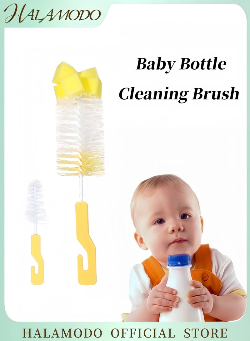 HALAMODO Baby Bottle Cleaning Brush Set of 1pc Baby Bottle Brush Cleaner & 1pc Small Brush Sponge Brush with Eco-Conscious Plastic Hanging Hook Handle for Home & Outdoor Use - Image 1