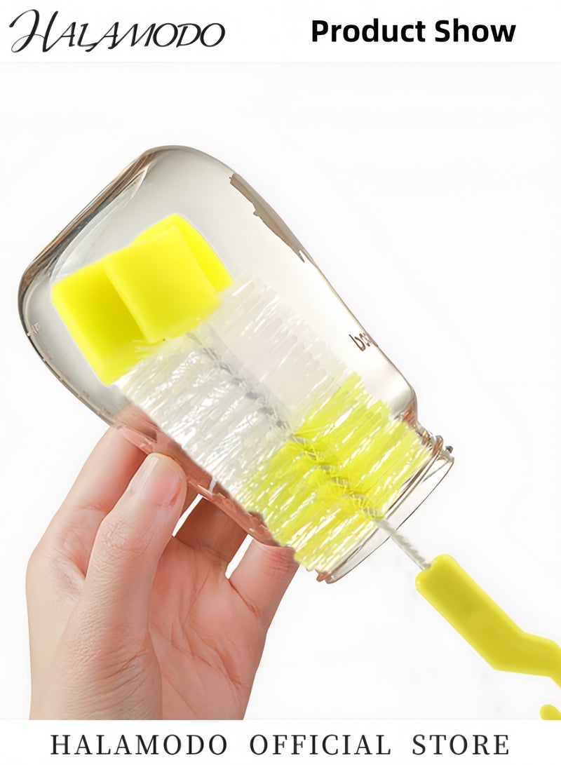 HALAMODO Baby Bottle Cleaning Brush Set of 1pc Baby Bottle Brush Cleaner & 1pc Small Brush Sponge Brush with Eco-Conscious Plastic Hanging Hook Handle for Home & Outdoor Use - Image 2