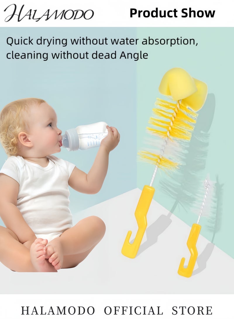 HALAMODO Baby Bottle Cleaning Brush Set of 1pc Baby Bottle Brush Cleaner & 1pc Small Brush Sponge Brush with Eco-Conscious Plastic Hanging Hook Handle for Home & Outdoor Use - Image 3