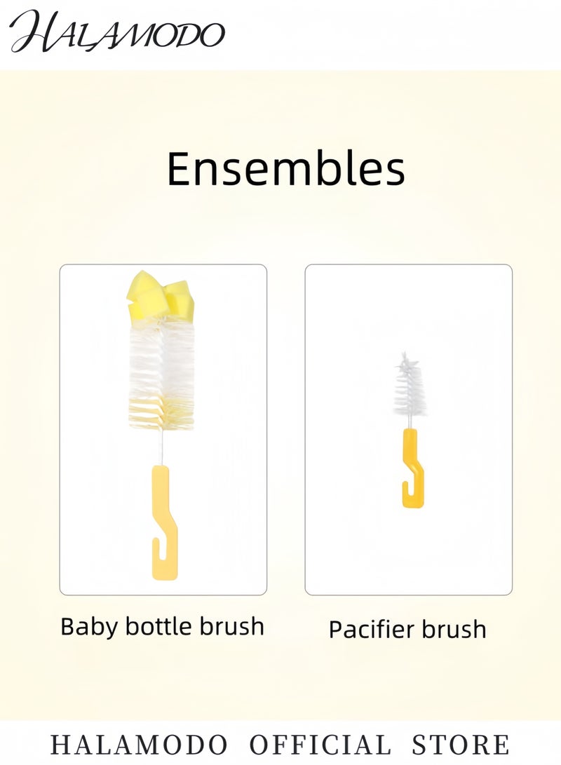 HALAMODO Baby Bottle Cleaning Brush Set of 1pc Baby Bottle Brush Cleaner & 1pc Small Brush Sponge Brush with Eco-Conscious Plastic Hanging Hook Handle for Home & Outdoor Use - Image 4