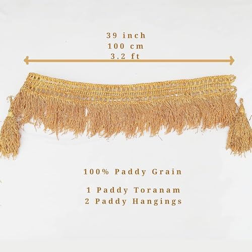 Suvasane Pooja Room Toran with Natural Golden Paddy – 3.5 Feet Long Door Decoration & 2 Paddy Hangings (Pack of 1) | Gift Item for Diwali | - Image 3