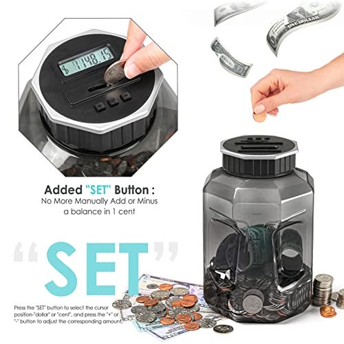 Vcertcpl X-Large Piggy Bank for Adults Kids, Vcertcpl Digital Coin Counting Bank with LCD Counter, 2.4L Capacity, Great Coin Counter Bank Money Counting Jar with Total Amount Displayed, Bank for All US Coins - Image 5