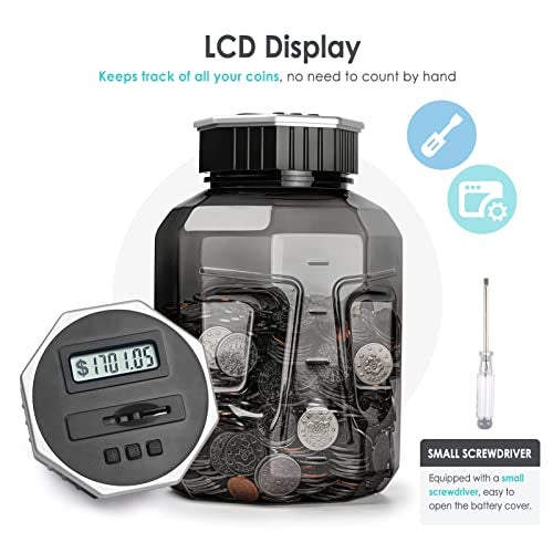Vcertcpl X-Large Piggy Bank for Adults Kids, Vcertcpl Digital Coin Counting Bank with LCD Counter, 2.4L Capacity, Great Coin Counter Bank Money Counting Jar with Total Amount Displayed, Bank for All US Coins - Image 4