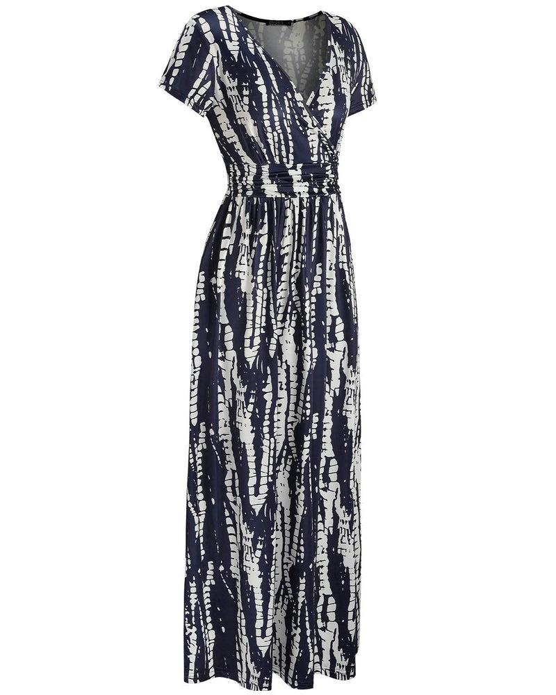 OUGES Women's V-Neck Pattern Pocket Maxi Long Maternity Dress(Floral-26,L) - Image 3