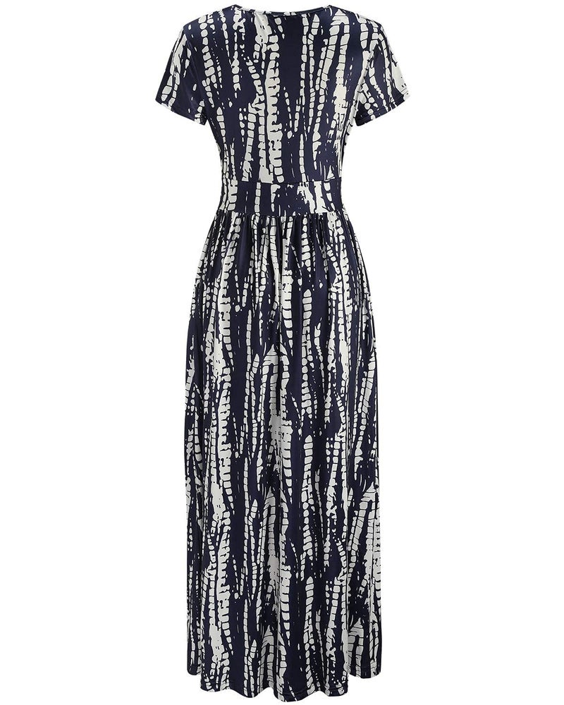 OUGES Women's V-Neck Pattern Pocket Maxi Long Maternity Dress(Floral-26,L) - Image 4