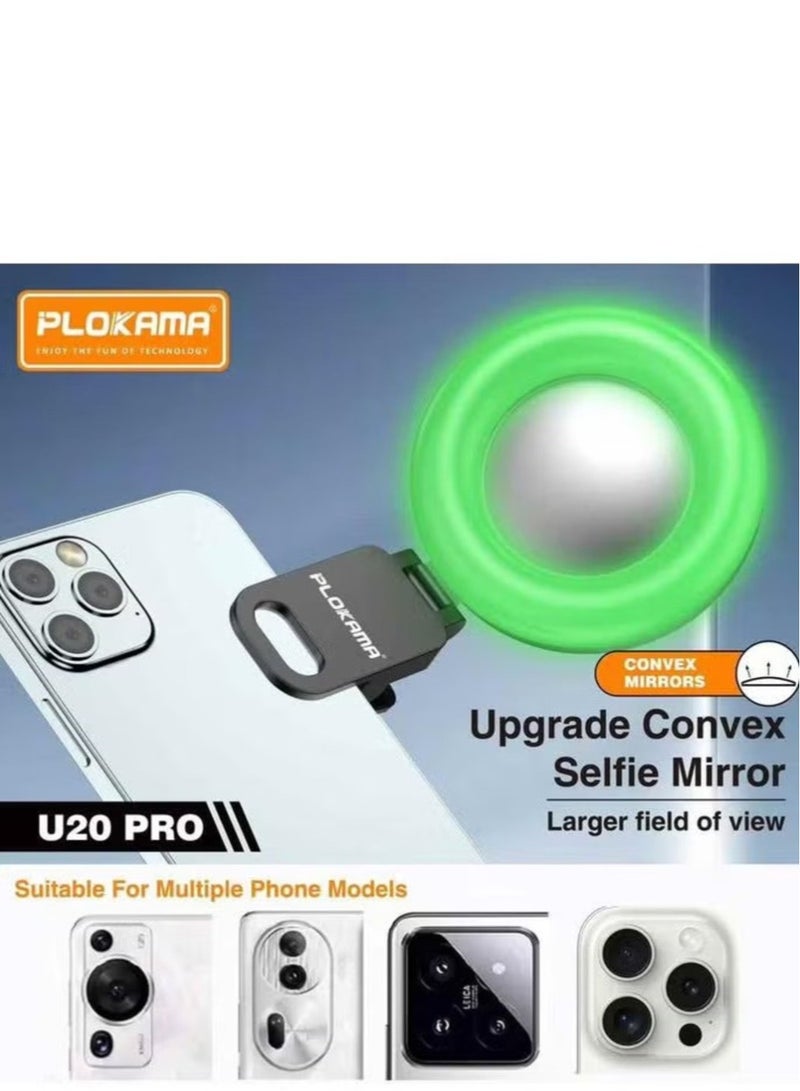 PLOKAMA U20 PRO Mini RGB Clip LED Ring Light with Mirror: Adjustable 180° Rotation, 3 Color Modes, 6 Brightness Levels, 300mAh Battery for Phones, Cameras, Tripods – Ideal for Vlogging, Selfies – Black - Image 2