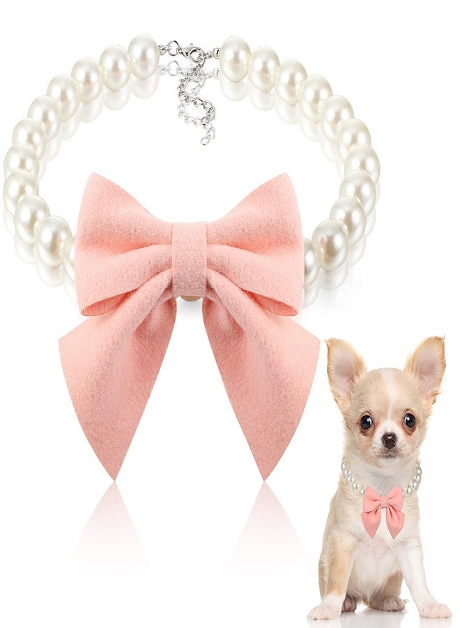 ليفيدي قلادة LEIFIDE للكلاب مزينة باللؤلؤ مع قلادة على شكل فيونكة وردية، طوق فاخر للحيوانات الأليفة، قلادة قابلة للتعديل للكلاب والقطط، مناسبة لحفلات الزفاف وأعياد الميلاد وعيد الحب وحفلات تزيين الحيوانات الأليفة (8 بوصة). - Image 1