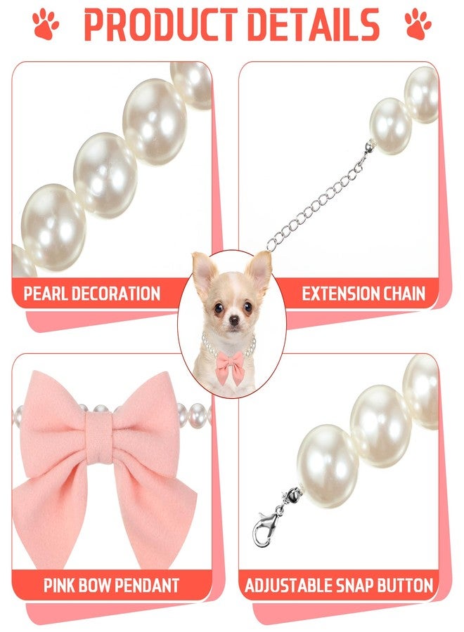 ليفيدي قلادة LEIFIDE للكلاب مزينة باللؤلؤ مع قلادة على شكل فيونكة وردية، طوق فاخر للحيوانات الأليفة، قلادة قابلة للتعديل للكلاب والقطط، مناسبة لحفلات الزفاف وأعياد الميلاد وعيد الحب وحفلات تزيين الحيوانات الأليفة (8 بوصة). - Image 3