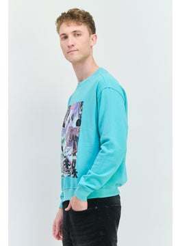 Goliath Men Crew Neck Long Sleeve Graphic Print Sweatshirt, Turquoise  - Image 3