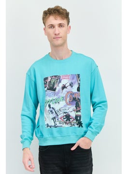 Goliath Men Crew Neck Long Sleeve Graphic Print Sweatshirt, Turquoise  - Image 1