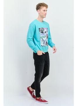 Goliath Men Crew Neck Long Sleeve Graphic Print Sweatshirt, Turquoise  - Image 4
