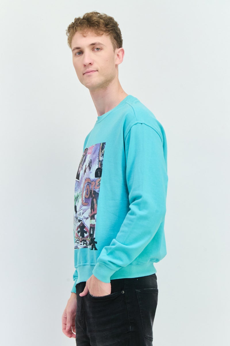 Goliath Men Crew Neck Long Sleeve Graphic Print Sweatshirt, Turquoise - Image 3