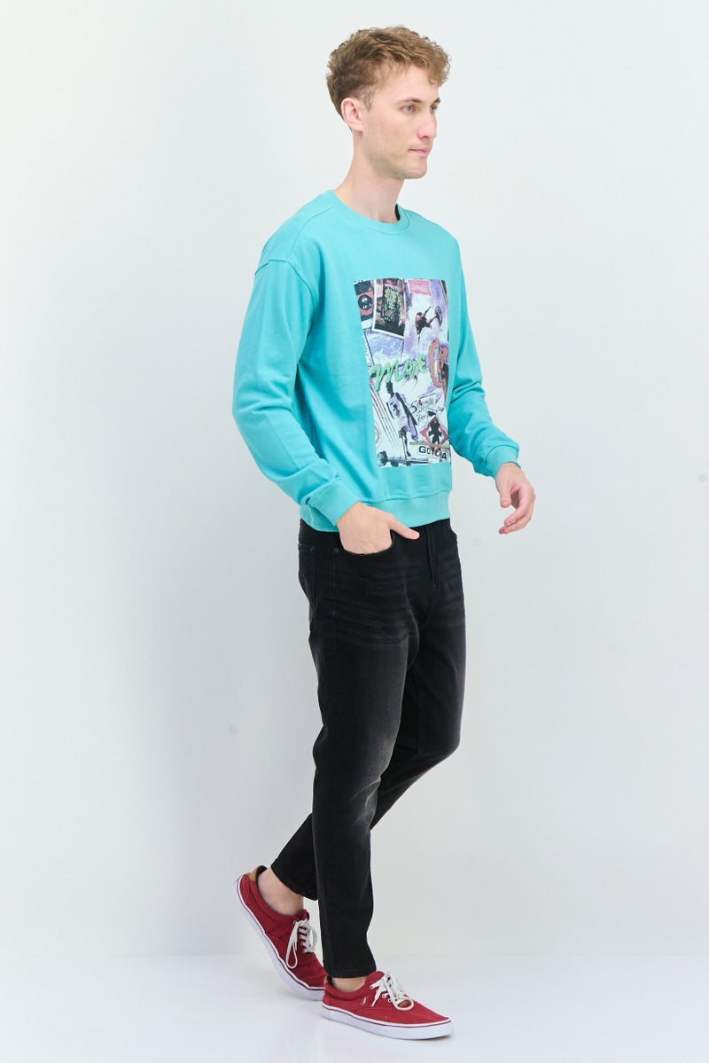 Goliath Men Crew Neck Long Sleeve Graphic Print Sweatshirt, Turquoise - Image 4