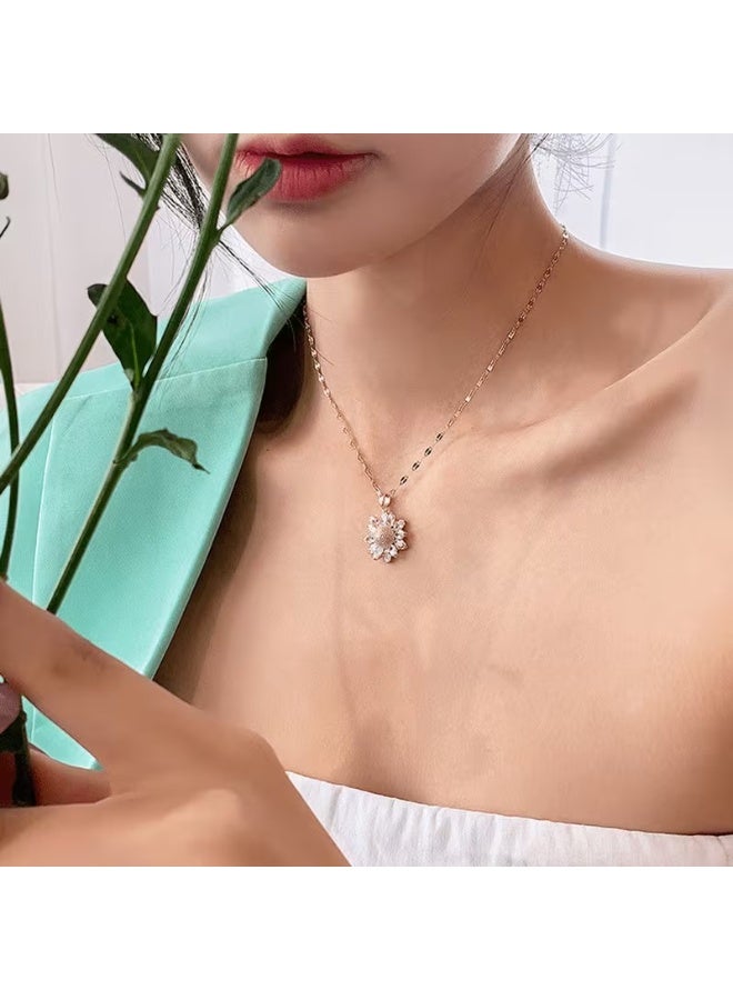 Goolsky [Golden Sunflower Necklace] Elegant 18K Golden Plated Stainless Steel Sunflower Pendant Necklace, with Synthetic Zirconia, for Women, Daily and Party Occasion Gifts - Image 5