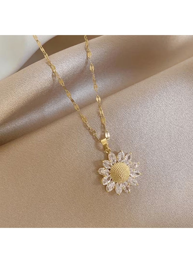 Goolsky [Golden Sunflower Necklace] Elegant 18K Golden Plated Stainless Steel Sunflower Pendant Necklace, with Synthetic Zirconia, for Women, Daily and Party Occasion Gifts - Image 2