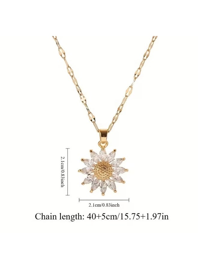 Goolsky [Golden Sunflower Necklace] Elegant 18K Golden Plated Stainless Steel Sunflower Pendant Necklace, with Synthetic Zirconia, for Women, Daily and Party Occasion Gifts - Image 4