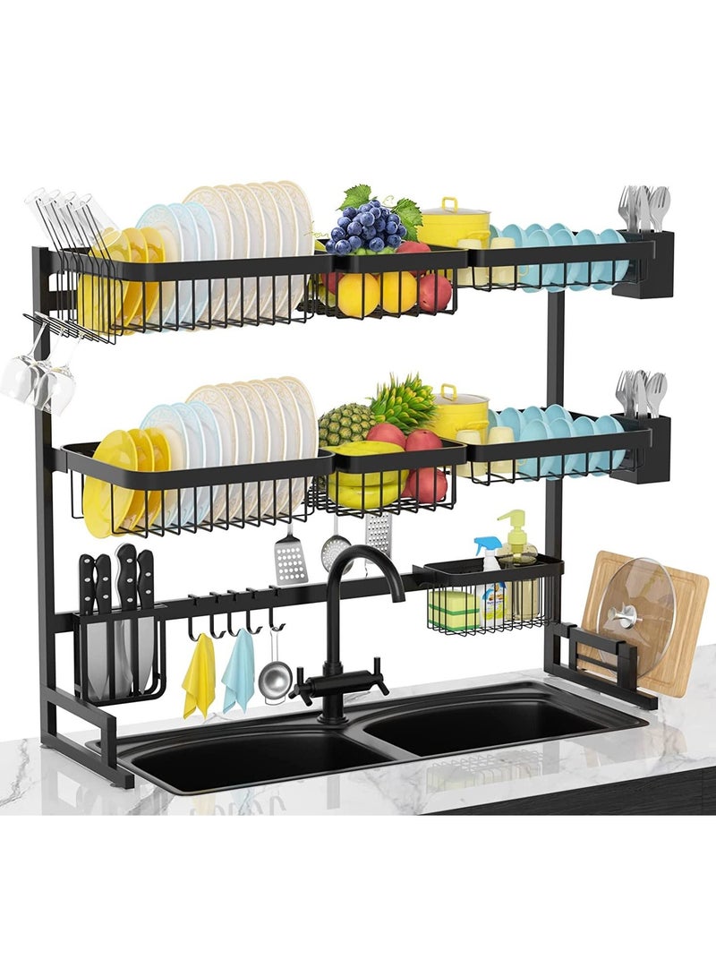 DubaiGallery 3 Layer Stainless Steel Kitchen Rack Dish Organizer Drying Rack Above Sink Drain Rack Kitchen Storage Countertop Utensil Holder - Image 1