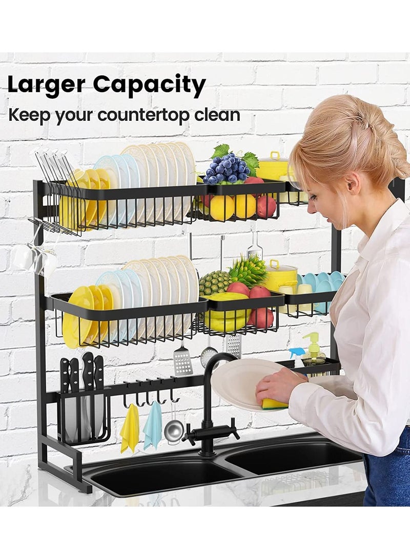 DubaiGallery 3 Layer Stainless Steel Kitchen Rack Dish Organizer Drying Rack Above Sink Drain Rack Kitchen Storage Countertop Utensil Holder - Image 2