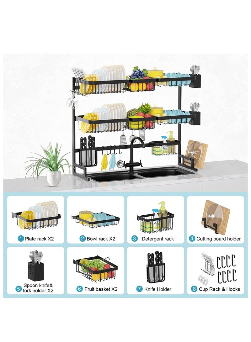 DubaiGallery 3 Layer Stainless Steel Kitchen Rack Dish Organizer Drying Rack Above Sink Drain Rack Kitchen Storage Countertop Utensil Holder - Image 3