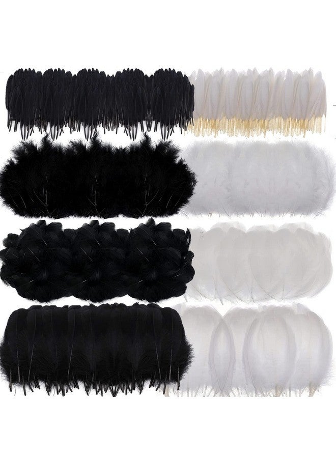 MWOOT 400Pcs Black White Feathers, 4 Assorted Crafts Feathers For Halloween Costume Wings Dream Catchers Diy Christmas Tree Wreath Wedding Decor Art Handmade - Image 1