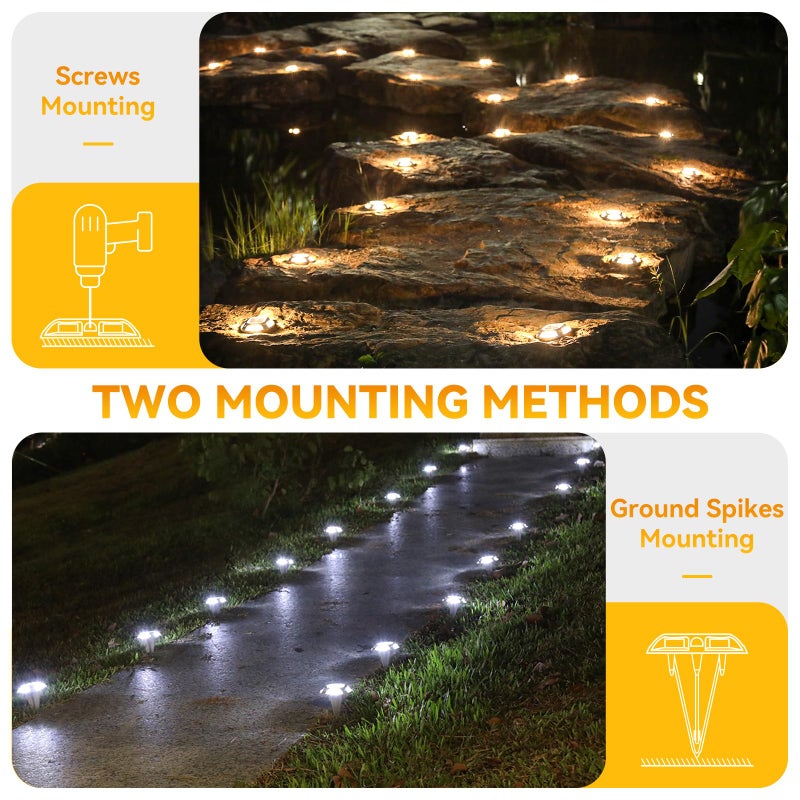 AGPTEK Solar Driveway Lights 12 Pack, 2 Colors in 1 Outdoor Solar Deck Dock Marine Waterproof LED Driveway Marker Security Lights for Outside Pathway,Boat Dock,Step,Walkway,Path,Garden (Warm & White) - Image 2